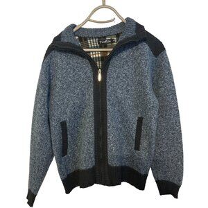 YeoKou Blue Cashmere Wool Blend Zip Up Sweater Jacket Fleece Lined Size S